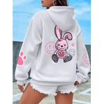 Moletom Feminino Confortável detalhes na Manga e Costa COELHO ROSA - COR BRANCO - QUEIMA DE ESTOQUE