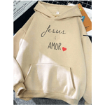 Blusa Moletom Jesus é Amor Casual Unissex Inverno - Bege G - QUEIMA DE ESTOQUE