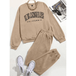 Kit Feminino Gola Redonda e Calça LOS ANG CALIFORNIA Moda Inverno - Bege M - QUEIMA DE ESTOQUE