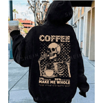 Moletom Feminino Confortável Caveira Coffee COSTAS Casual - PRETO P - QUEIMA DE ESTOQUE