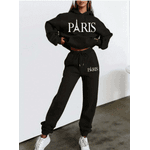 Conjunto De Moletom Feminino Streetwear Paris tumblr Com Calça Feminina - PRETO GG - QUEIMA DE ESTOQUE