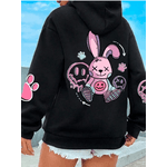 Moletom Feminino Confortável detalhes na Manga e Costas COELHO ROSA - PRETO - QUEIMA DE ESTOQUE