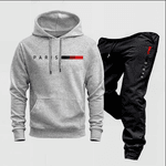 Conjunto Moletom Paris Blusa Frio Masculina Feminina e Calça Abrigo Flanelado - Cinza/Preto G - QUEIMA DE ESTOQUE