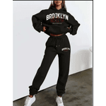 Conjunto De Moletom Feminino Streetwear Brooklyn NYC tumblr Com Calça - PRETO - QUEIMA DE ESTOQUE