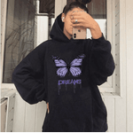 Blusa Moletom Canguru Feminino Dream Borboleta Sonhos Com Capuz e Cordão Bolso - PRETO - QUEIMA DE ESTOQUE