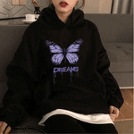 Blusa Moletom Canguru Feminino Dream Borboleta Sonhos Com Capuz e Cordão Bolso - PRETO - QUEIMA DE ESTOQUE