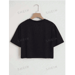 CROPPED Camiseta cortada estampa de caveirinhas - PRETO - QUEIMA DE ESTOQUE