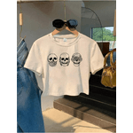 Camiseta Feminina Cropped Estampa Caveira Manga Curta Moderna 100% Algodão Malha Premium - BRANCO - QUEIMA DE ESTOQUE