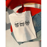 Camiseta Feminina Cropped Estampa Caveira Manga Curta Moderna 100% Algodão Malha Premium - BRANCO - QUEIMA DE ESTOQUE