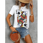 Camiseta Casual Estampada De Carta Dama - BRANCO - QUEIMA DE ESTOQUE