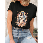 Camiseta Feminina Estampada Virgem Maria - PRETA - QUEIMA DE ESTOQUE