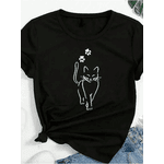 Blusa T-shirt Linda Camiseta Feminina Cat Pet Gato Patas - PRETA - QUEIMA DE ESTOQUE