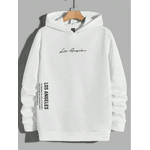 Moletom Masculino Los Angeles Minimalista Homens Gráfica Letra Capuz - BRANCO - QUEIMA DE ESTOQUE