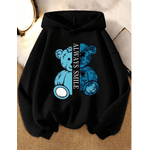 Moletom Unissex Urso Azul Always Smile Costas Casual - PRETO - QUEIMA DE ESTOQUE