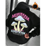 Moletom Com Capuz Masculino De Corte Largo Com Estampa De Cogumelo E Slogan EXPECTATION - PRETO - QUEIMA DE ESTOQUE