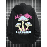 Moletom Com Capuz Masculino De Corte Largo Com Estampa De Cogumelo E Slogan EXPECTATION - PRETO - QUEIMA DE ESTOQUE