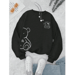 Moletom Urso Gráfico GOLA REDONDA FEMININO de Cartoon Revestido - PRETO - QUEIMA DE ESTOQUE