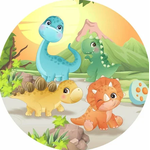 Painel de festa Redondo Elastano Decoração Dinossauros Dino Cute Turminha Vulcão - QUEIMA DE ESTOQUE