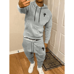 Conjunto De Moletom Com Capuz E Calça Estampa Cruzada MASCULINO - CINZA - QUEIMA DE ESTOQUE