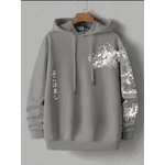 Moletom Com Capuz Estampa De Dragão Japonês Streetwear - CINZA - QUEIMA DE ESTOQUE