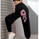 Calça Feminina Moletom Dragão Rosa Moda Inverno | QUEIMA DE ESTOQUE