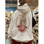 Moletom Feminino Estampado Da Virgem Maria Nas Costas - Bege - QUEIMA DE ESTOQUE