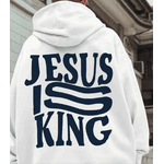 Moletom Canguru Jesus Is King (COSTAS) Com Capuz E Bolso Flanelado Unissex - BRANCO - QUEIMA DE ESTOQUE