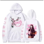 Moletom Canguru Confortável Mangá Demon Slayer de Algodão Com Capuz Personagem Nezuko Kamado - BRANCO/PRETO - QUEIMA DE ESTOQUE