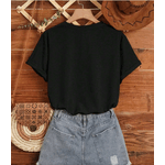 Camiseta Feminina Com Estampa De Sol E Rosto, Gola Redonda, Manga Curta - PRETO - QUEIMA DE ESTOQUE