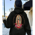 Moletom Feminino Estampado Da Virgem Maria Nas Costas - PRETO - QUEIMA DE ESTQUE