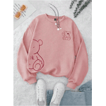 Moletom Urso Gráfico GOLA REDONDA FEMININO de Cartoon Revestido - Rosa M - QUEIMA DE ESTOQUE