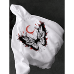 Moletom com Capuz com Cordão e Estampa de Borboleta e Lua - BRANCO - QUEIMA DE ESTOQUE