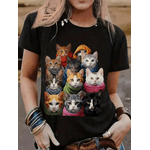 Camiseta Feminina Casual de Verão GATINHOS Camisa 100% Algodão Linha Premium - PRETO - QUEIMA DE ESTOQUE