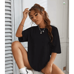 Camiseta de algodão estampada de coelhinha feminina, gola redonda, manga curta, top básico solto, camiseta casual - QUEIMA DE ESTOQUE