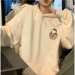Moletom Canguru Com Capuz Feminino Kawaii Hello Kitty Candy - BEGE - QUEIMA DE ESTOQUE