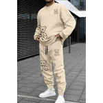 Conjunto Moletom + Calça Gola Redonda Ursinhos Masculino - BEGE - QUEIMA DE ESTOQUE