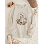 Blusa De Manga Longa Com Estampa Virgem Maria - BEGE - QUEIMA DE ESTOQUE