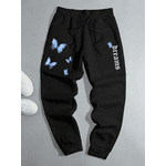 Calça De Moletom Com Ajuste Solto Com Borboletas - PRETO - QUEIMA DE ESTOQUE