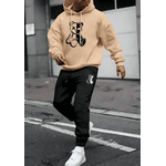 KIT Moletom + Calça Urso Metade Tendência Outono Inverno - BEGE/PRETO - QUEIMA DE ESTOQUE