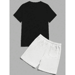 Camiseta Gráfica de Urso e Letras Estilo Anime para Homens e Shorts com Cordão na Cintura - PRETO/BRANCO - QUEIMA DE ESTOQUE