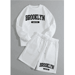 Kit Gola Redonda + Bermuda Casual Masculino Estilosa Brooklyn - BRANCO - QUEIMA DE ESTOQUE