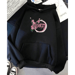 Moletom Canguru Confortável Mangá Demon Slayer de Algodão Com Capuz Personagem Nezuko Kamado - BRANCO/PRETO - QUEIMA DE ESTOQUE