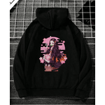 Moletom Canguru Confortável Mangá Demon Slayer de Algodão Com Capuz Personagem Nezuko Kamado - BRANCO/PRETO - QUEIMA DE ESTOQUE