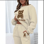 Kit Moletom Gola Redonda e Calça Urso Marrom Tendência Love Bear - Bege GG - QUEIMA DE ESTOQUE