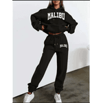 Conjunto De Moletom Feminino Streetwear Malibu tumblr Com Calça - PRETO P - QUEIMA DE ESTOQUE