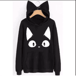 Moletom Casaco Canguru Gato Capuz Com Orelhas Feminino - PRETO M - QUEIMA DE ESTOQUE