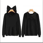 Moletom Casaco Canguru Gato Capuz Com Orelhas Feminino - PRETO M - QUEIMA DE ESTOQUE