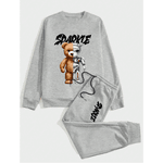 Conjunto Moletom Gola Redonda e Calça SDARKIE URSO ROBO Casual - Cinza - QUEIMA DE ESTOQUE