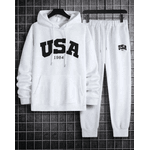 Conjunto Moletom + Calça Casual USA 1984 Masculina Estilosa | Branco G - QUEIMDA DE ESTOQUE