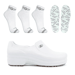 Kit Sapato Antiderrapante BB65 Branco Soft Works EPI + 3 Pares Meias + 1 Par Palmilhas 